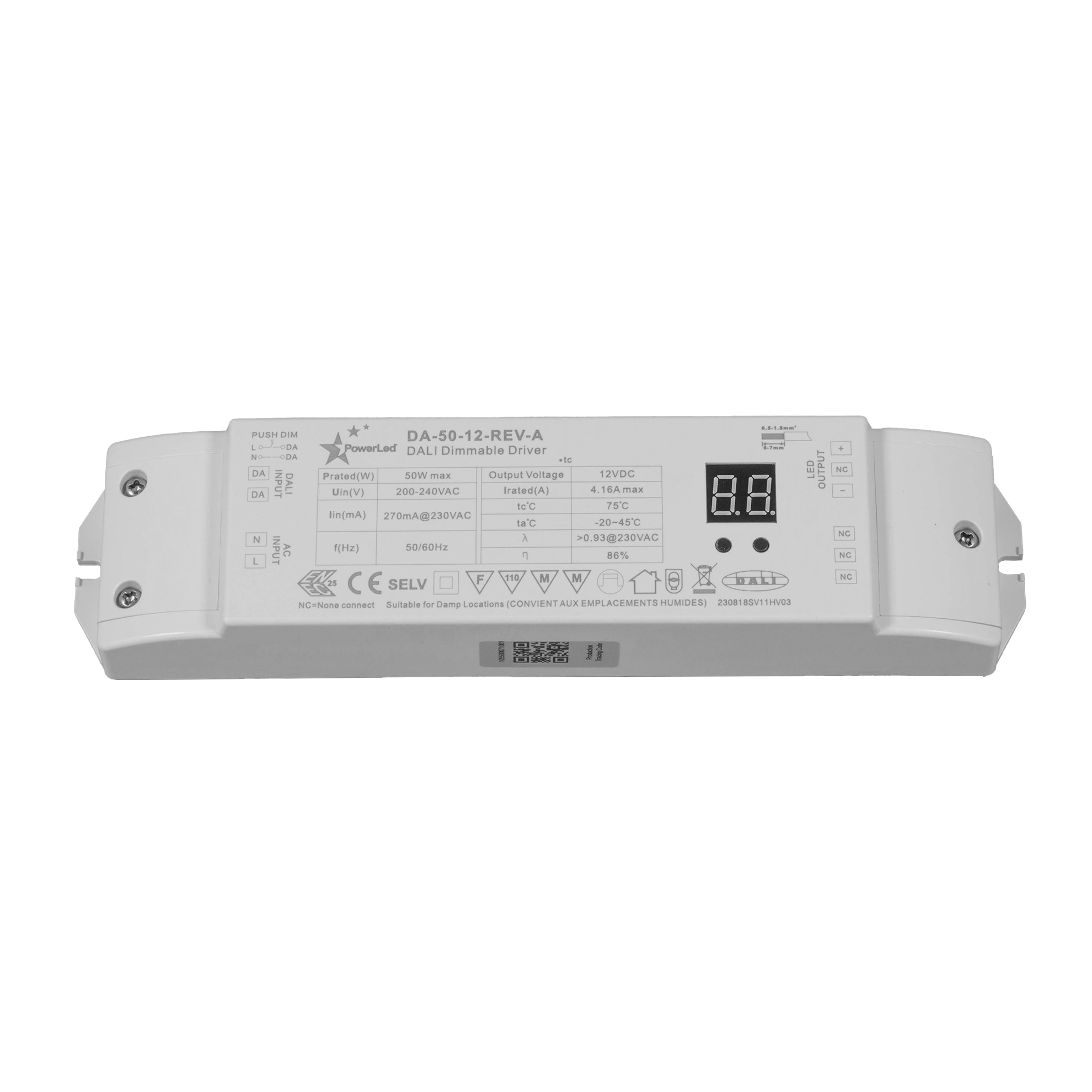 PowerLED LED Driver, 12V dc Output, 50 W Output, 4.16A DALI, DC Dimming