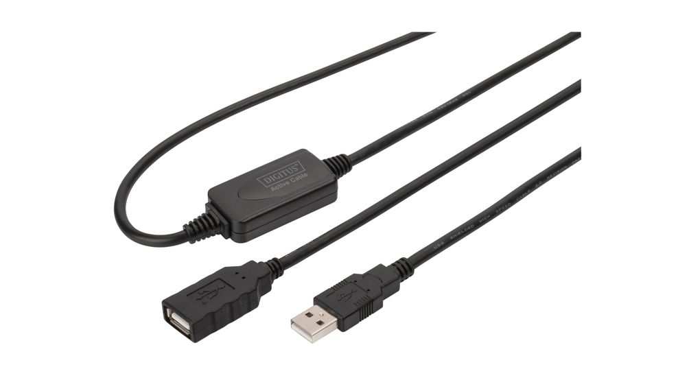 Digitus  USB 2.0, Male USB Type A to Female USB Type A, Black, 10 m