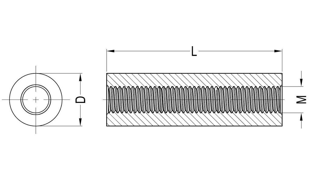 rnd-610-00376 ROUND SPACER, THREADED POM 5MM BLACK