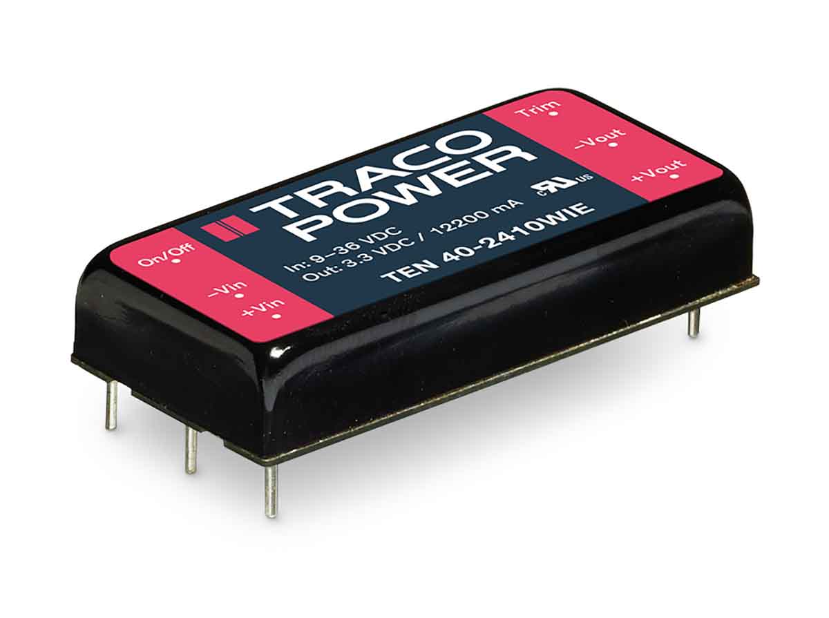 TRACOPOWER TEN 40WIE DC-DC Converter, ±24V dc/ 833mA Output, 9 → 36 V dc Input, 40W, Through Hole, +85°C Max