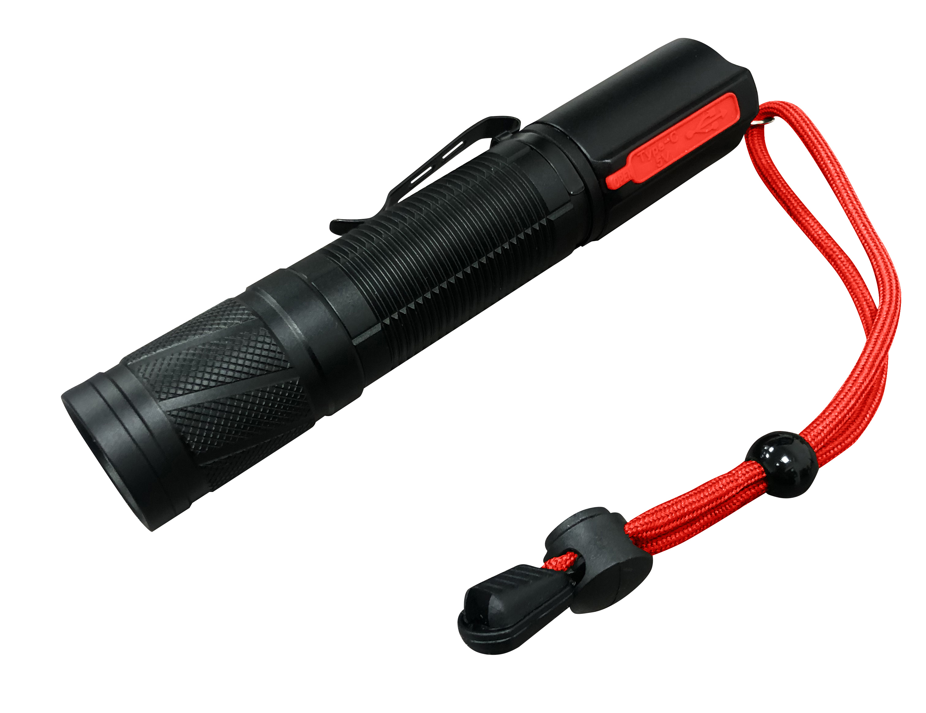 RS PRO LED Torch Black, Red - Rechargeable 1200 lm, 160 mm