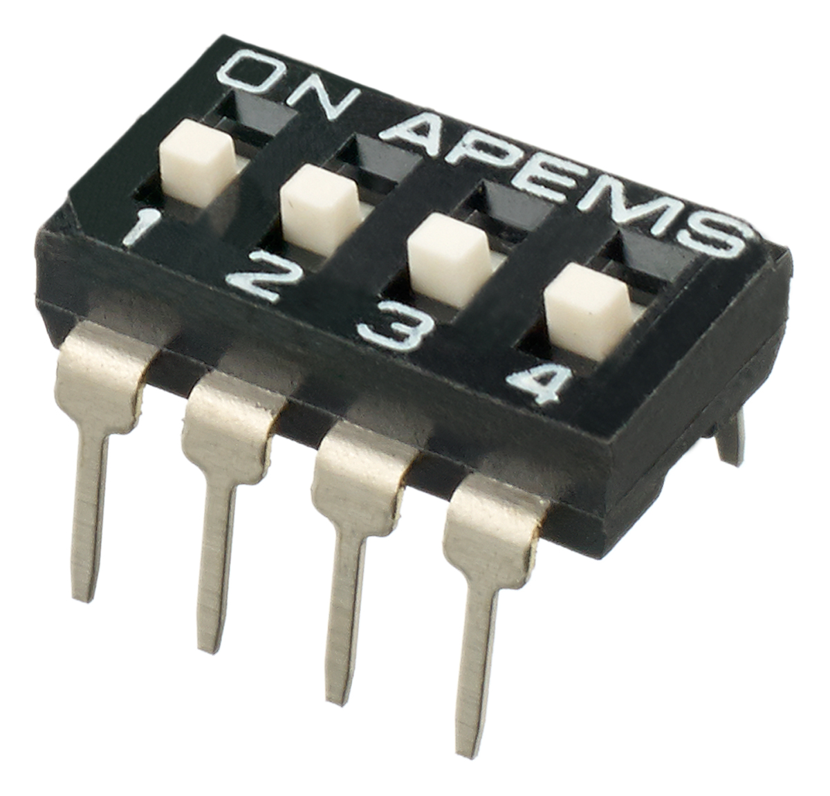 APEM 4 Way Through Hole DIP Switch SPST, Raised Actuator Slide Actuator