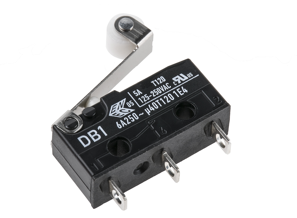 ZF Short Roller Lever Micro Switch, Solder Terminal, 6 A, 250 V ac, SPDT, IP50