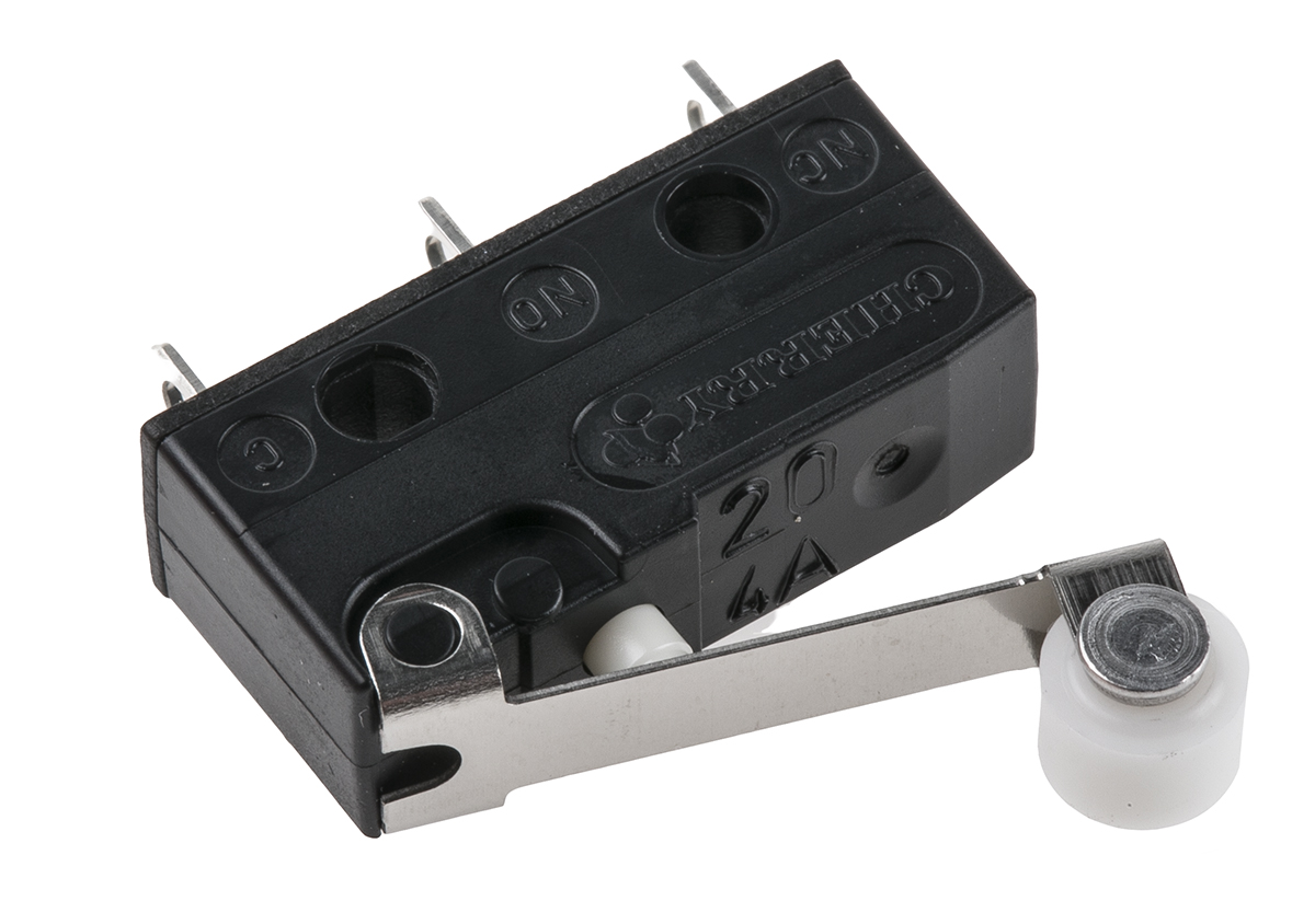 db1c-a1rb ZF Short Roller Lever Micro Switch, Solder Terminal, 6 A, 250 V ac, SPDT, IP50