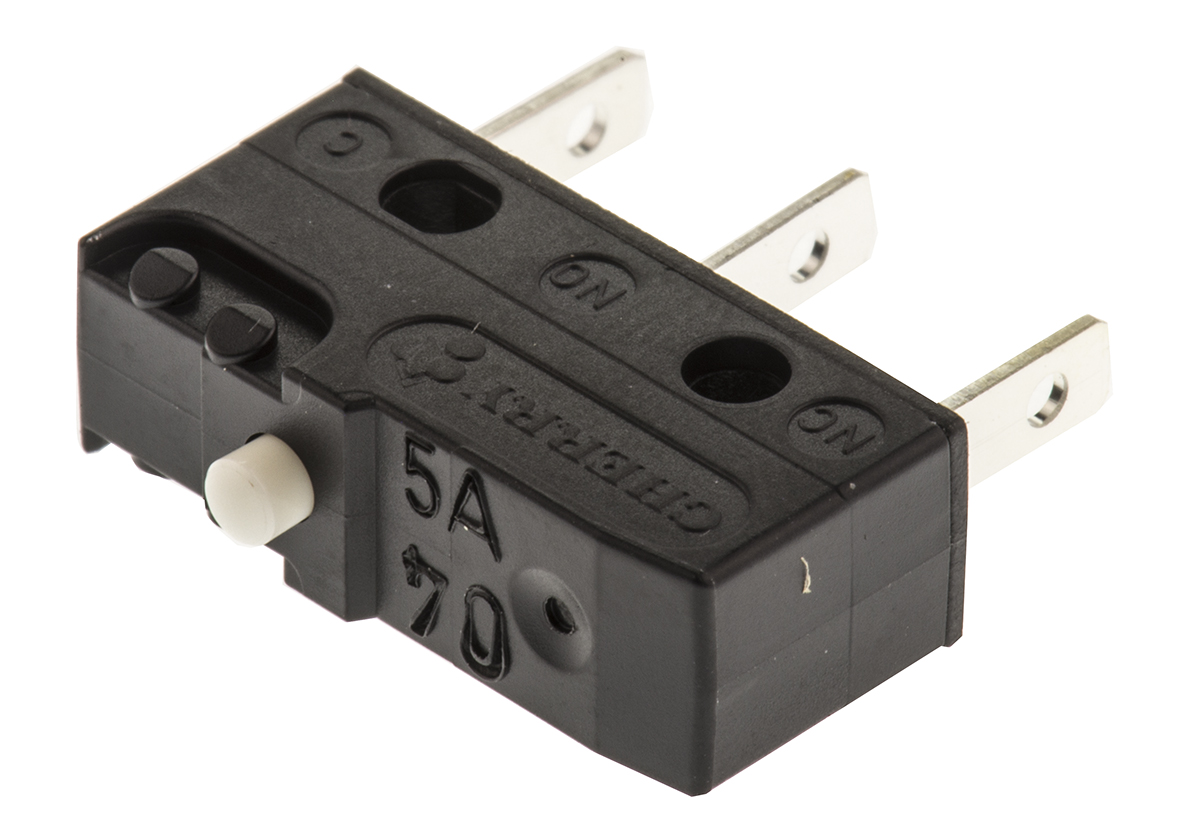 ZF Button Micro Switch, Tab Terminal, 6 A, 250 V ac, SPDT, IP50