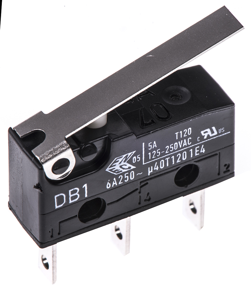 ZF Hinge Lever Micro Switch, Tab Terminal, 6A, 250 V ac, SPDT, IP50