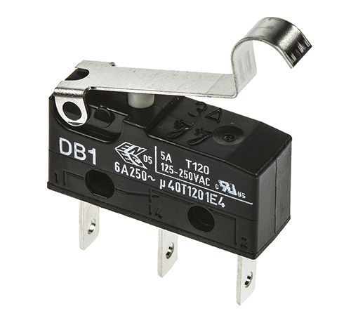 ZF Simulated Roller Lever Micro Switch, Tab Terminal, 6 A, 250 V ac, SPDT, IP50