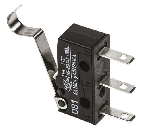 db1c-b1sc ZF Simulated Roller Lever Micro Switch, Tab Terminal, 6 A, 250 V ac, SPDT, IP50