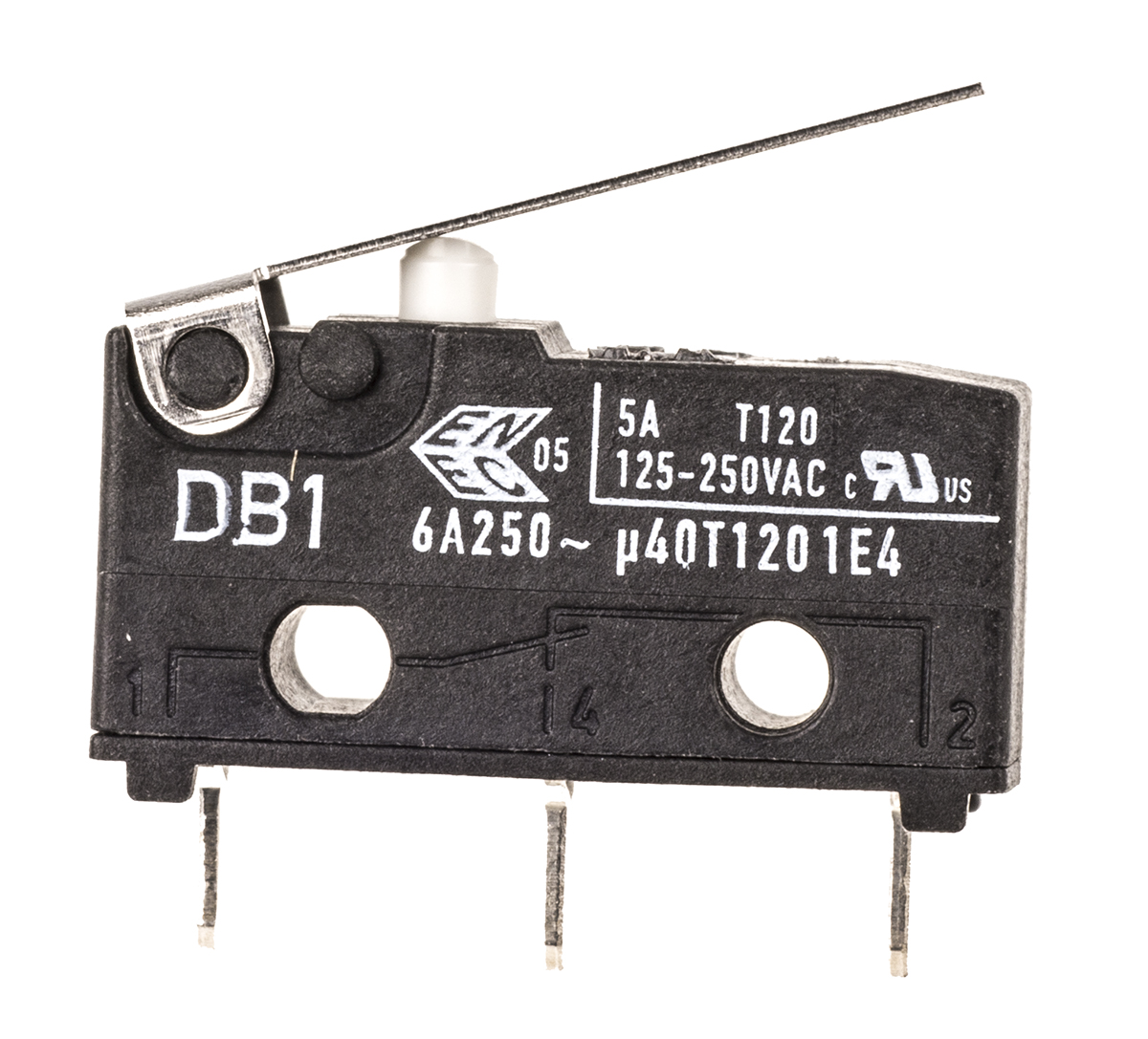 db1c-c1lb ZF Short Lever Micro Switch, Solder Terminal, 6 A, 250 V ac, SPDT, IP50