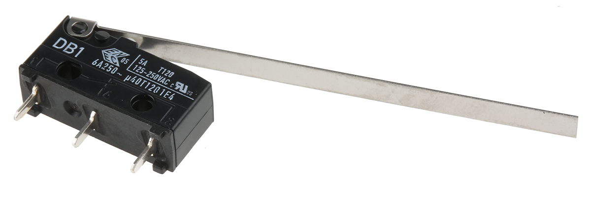 ZF Long Hinge Lever Micro Switch, Solder Terminal, 6 A, 250 V ac, SPDT, IP50