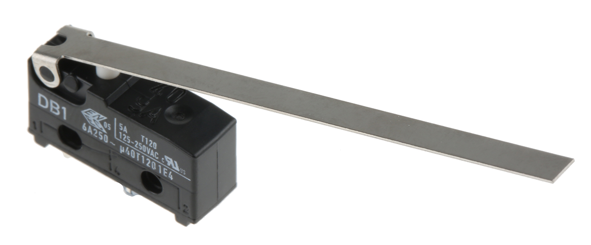 db1c-c1ld ZF Long Hinge Lever Micro Switch, Solder Terminal, 6 A, 250 V ac, SPDT, IP50
