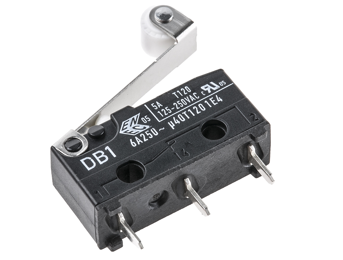 ZF Roller Lever Micro Switch, Solder Terminal, 6 A, 250 V ac, SPDT, IP50