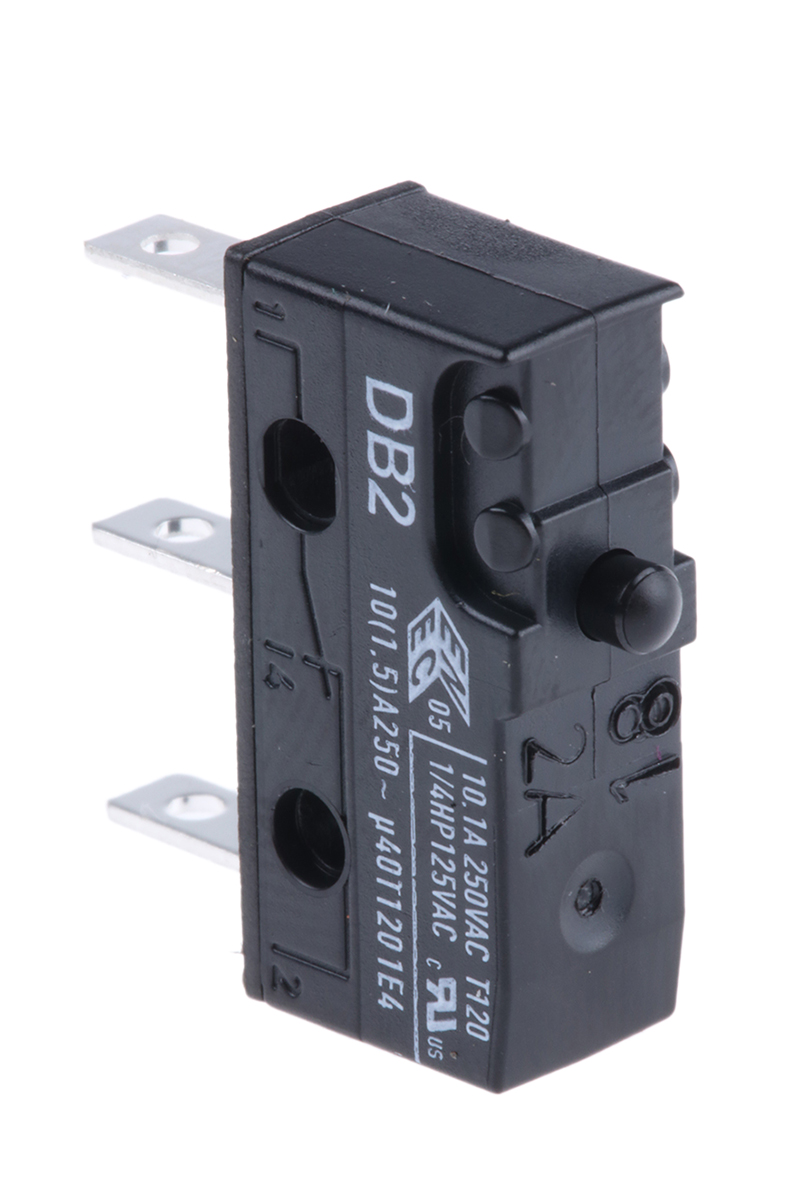 ZF Button Micro Switch, Tab Terminal, 10.1 A, 250 V ac, SPDT, IP50