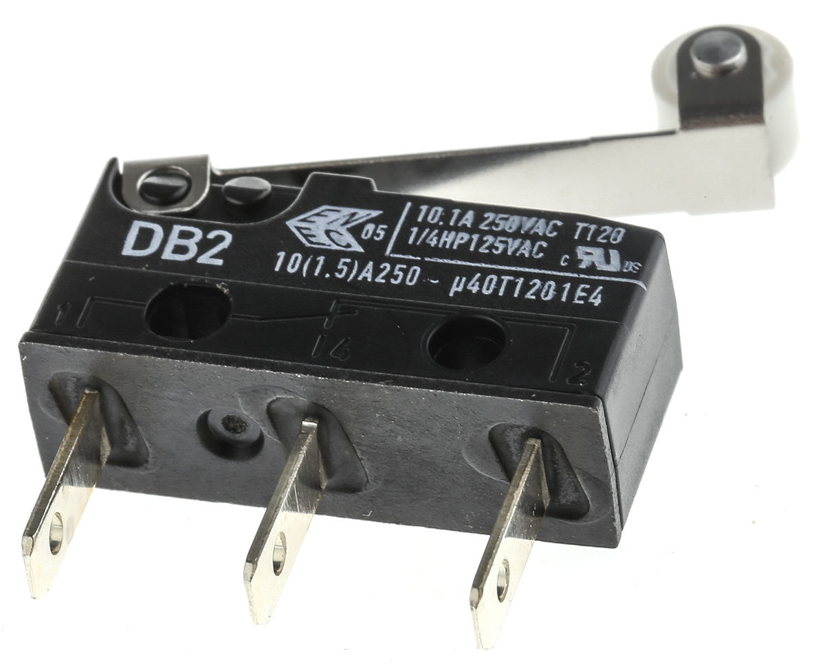 ZF Roller Lever Micro Switch, Tab Terminal, 10.1 A, 250 V ac, SPDT, IP50