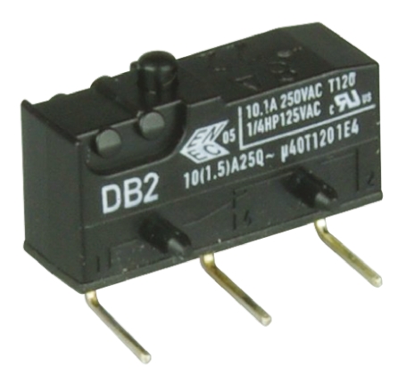 ZF Button Micro Switch, Right Angle PCB Terminal Terminal, 10.1 A, 250 V ac, SPDT, IP50