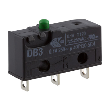 ZF Button Micro Switch, Solder Terminal, 100 mA, 250 V ac, SPDT, IP50
