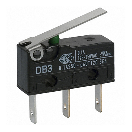 ZF Straight Lever Micro Switch, Quick Connect Terminal, 100 mA, 250 V ac, SPCO, IP50
