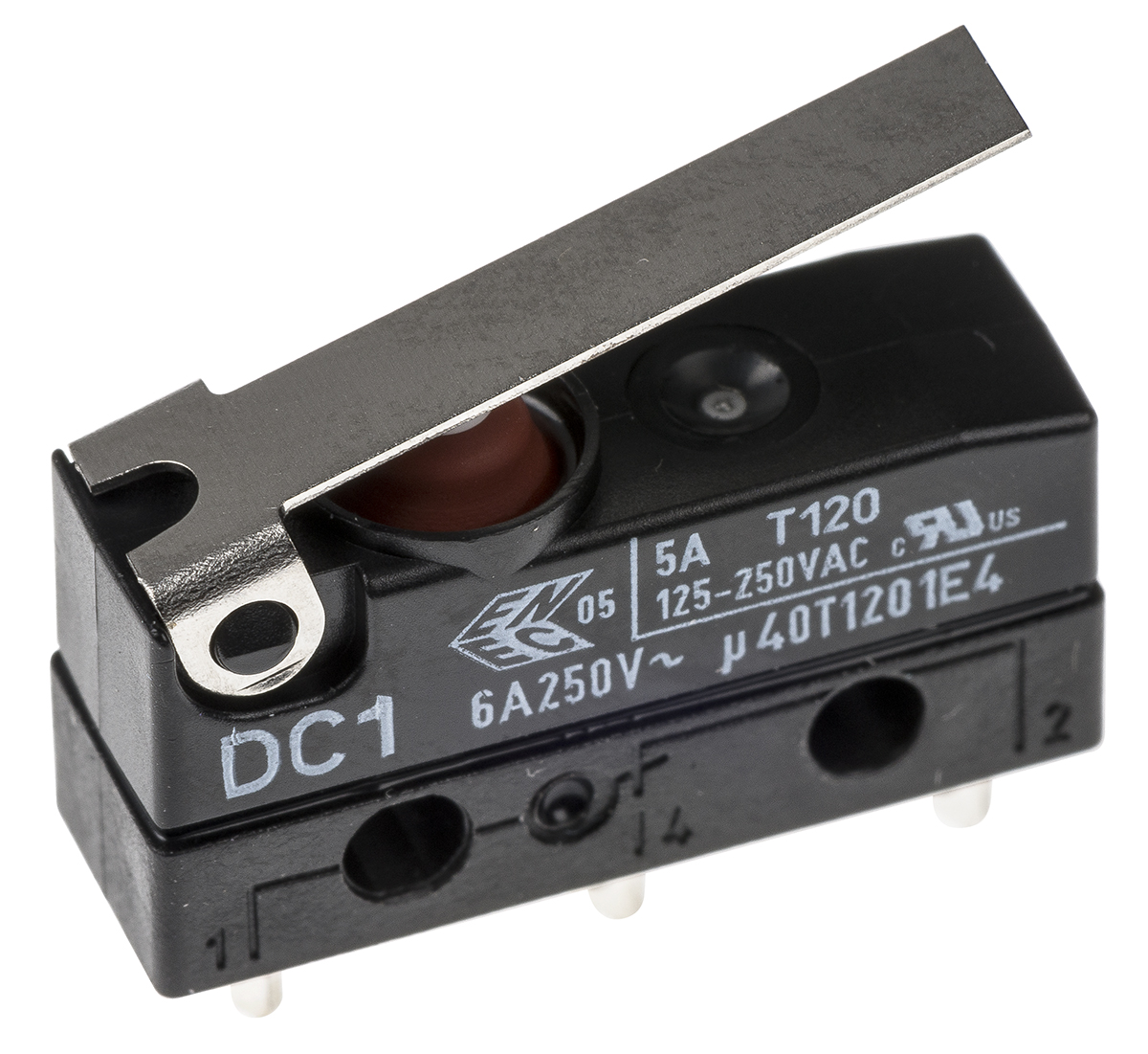 ZF Short Lever Micro Switch, Solder Terminal, 6 A, 250 V ac, SPDT, IP6K7