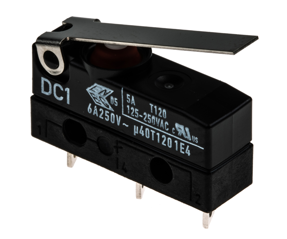 ZF Hinge Lever Micro Switch, Solder Terminal, 6A, 250 V ac, SPDT, IP6K7