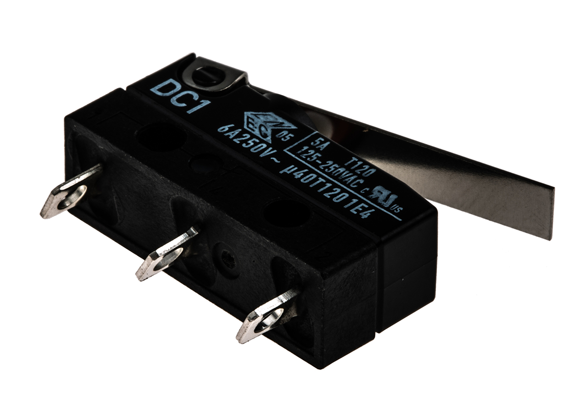 dc1c-a1lc ZF Hinge Lever Micro Switch, Solder Terminal, 6A, 250 V ac, SPDT, IP6K7