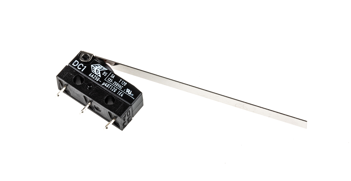 ZF Long Hinge Lever Micro Switch, Solder Terminal, 6 A, 250 V ac, SPDT, IP6K7