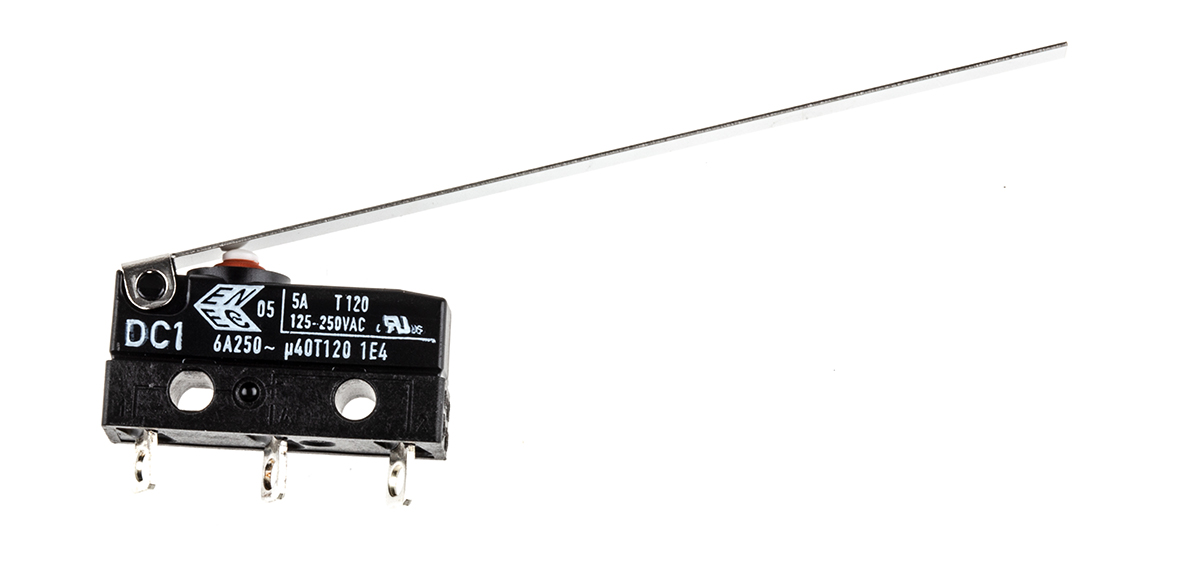 dc1c-a1ld ZF Long Hinge Lever Micro Switch, Solder Terminal, 6 A, 250 V ac, SPDT, IP6K7