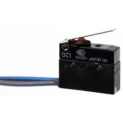 dc1c-c3lb ZF Short Lever Micro Switch, Pre-Wired Terminal, 6 A, 250 V ac, SPDT, IP6K7