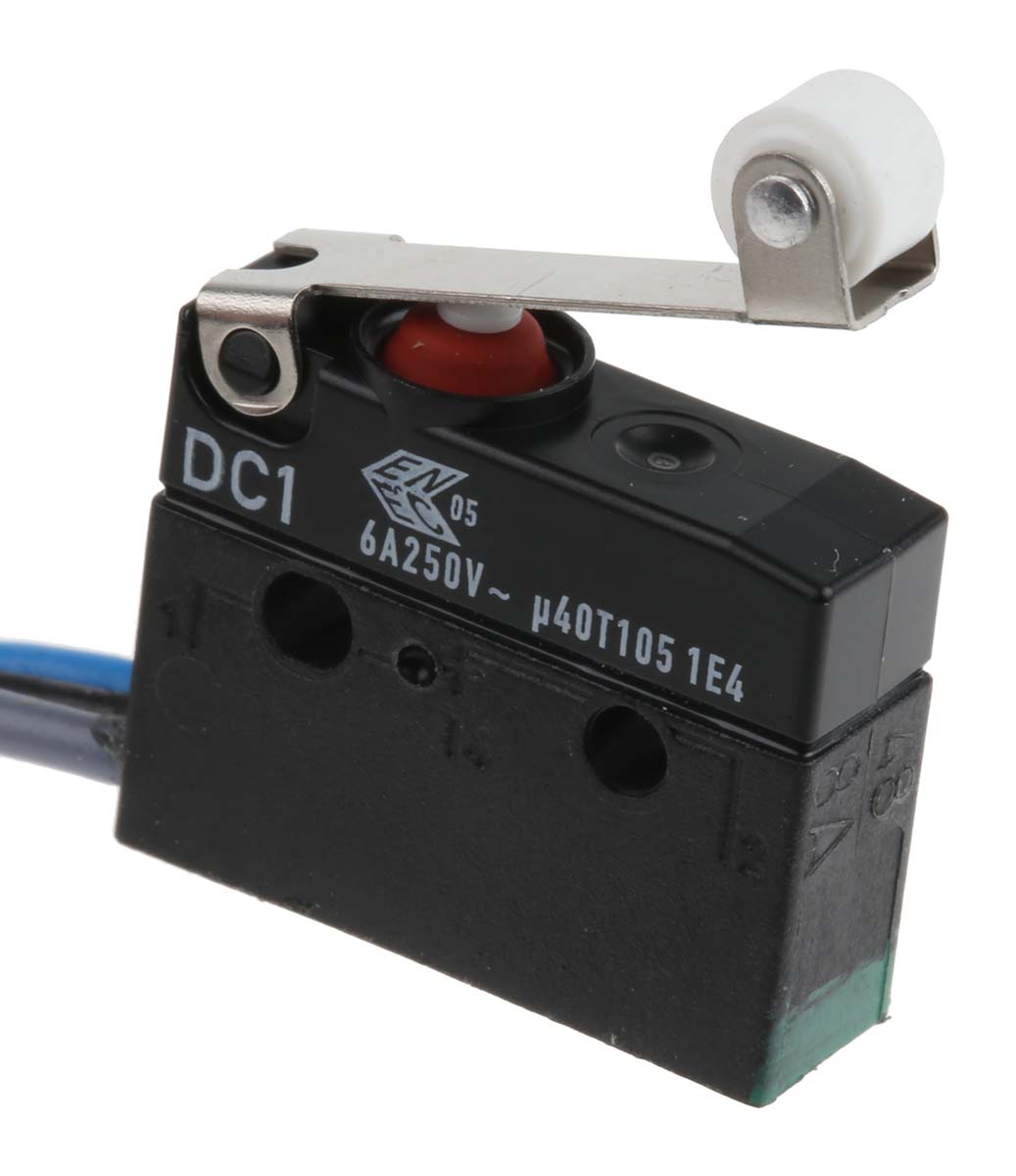 dc1c-c3rb ZF Short Roller Lever Micro Switch, Pre-Wired Terminal, 6 A, 250 V ac, SPDT, IP6K7