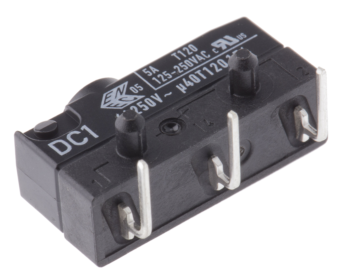 ZF Button Micro Switch, Right Angle PCB Terminal Terminal, 6 A, 250 V ac, SPDT, IP6K7