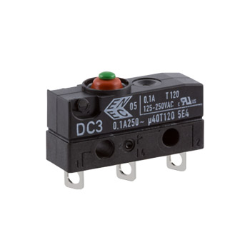 ZF Button Micro Switch, Solder Terminal, 100 mA, 250 V ac, SPDT, IP6K7