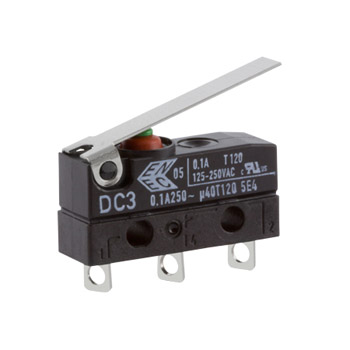 ZF Hinge Lever Micro Switch, Solder Terminal, 100mA, 250 V ac, SPDT, IP6K7
