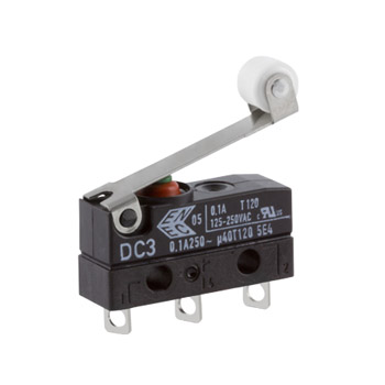 ZF Roller Lever Micro Switch, Solder Terminal, 100 mA, 250 V ac, SPDT, IP6K7