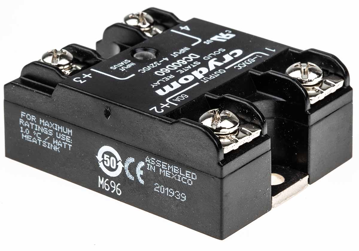 dc60d60 Sensata / Crydom DC Series Solid State Relay, 60 A Load, Panel Mount, 48 V dc Load, 32V dc Control