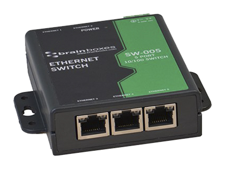 sw-005 Brainboxes Wall Mount Industrial Ethernet Switch, 5 RJ45 Ports