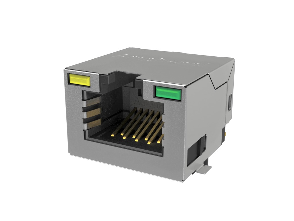 Amphenol Communications Solutions RJE3B18864 Series Female Ethernet Connector, Surface Mount, Cat6, EMI Shield 1 Port 8