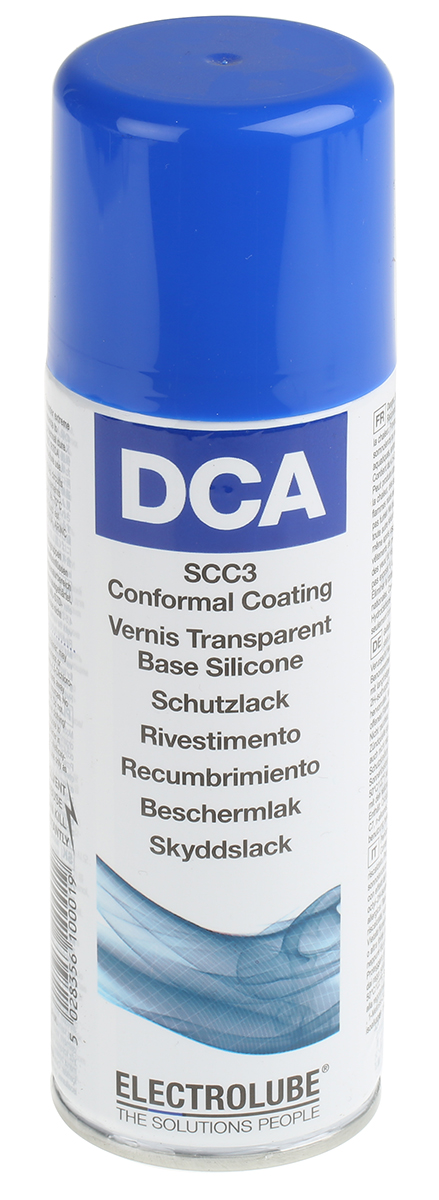 Electrolube Transparent Silicone Resin Conformal Coating, 200 ml Aerosol, -70 °C min, 200 °C max