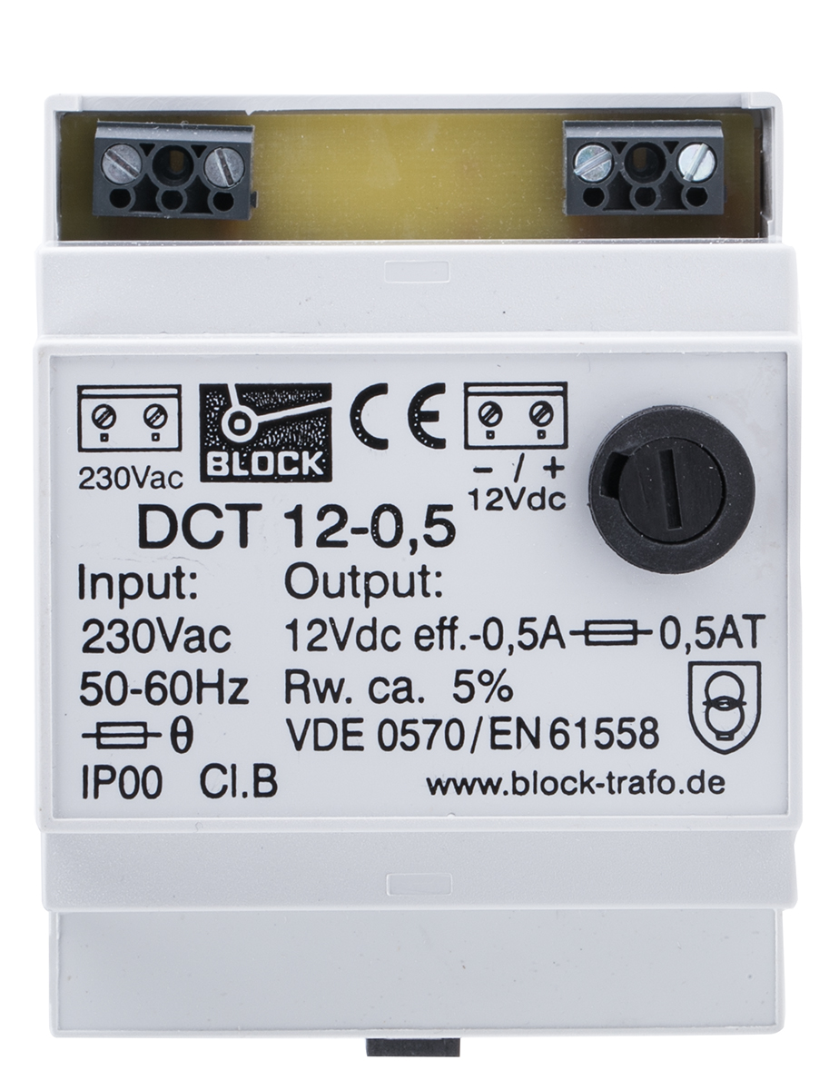 Block DCT Safety Isolating Transformer DIN Rail Power Supply 230V ac AC Input 12V dc, 0.50 A Output DC 6.00 W