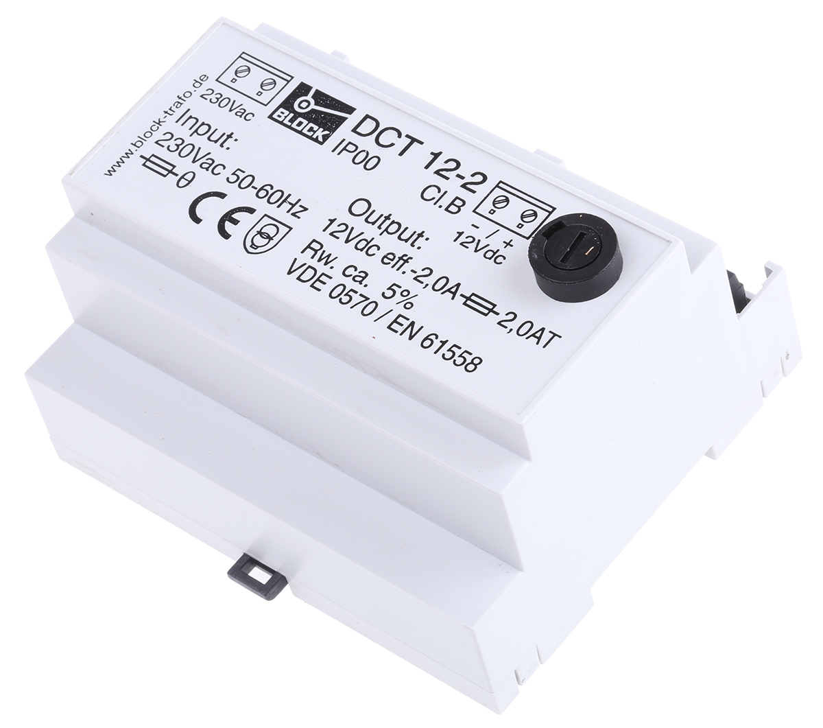 Block DCT Resin Encapsulated Transformer DIN Rail Power Supply 230V ac AC Input 12V dc, 2.00 A Output DC 24 W