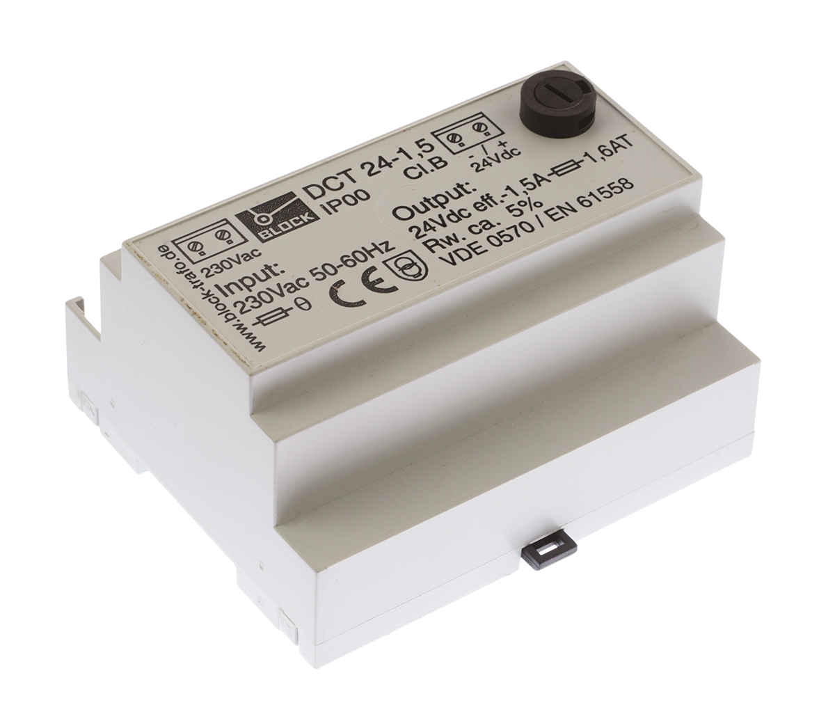 Block DCT Resin Encapsulated Transformer DIN Rail Power Supply 230V ac AC Input 24V dc, 1.50 A Output DC 36 W