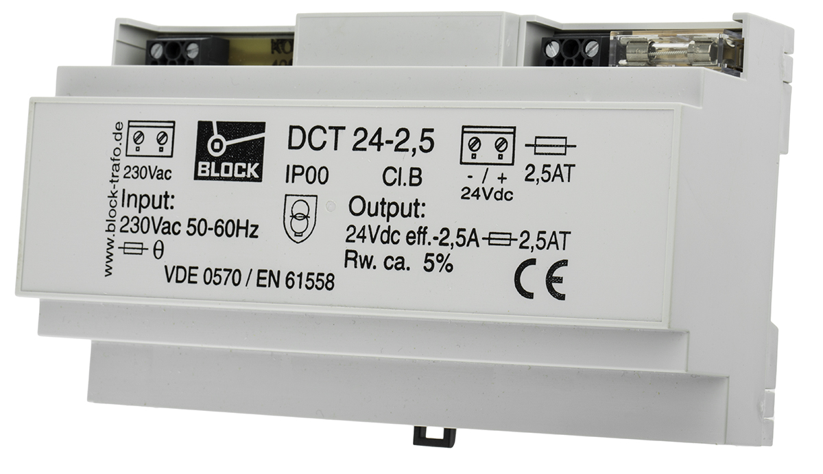 Block DCT Safety Isolating Transformer DIN Rail Power Supply 230V ac AC Input 24V dc, 2.5 A Output DC 60.00 W