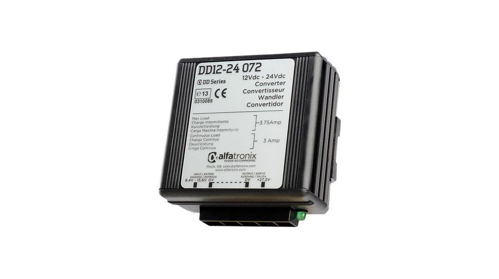 Alfatronix DD DC/DC Converter, 27.2V dc/, 15.6V dc Input 3 A, 8.4V Input, Clip, 30 °C Max Temp -25 °C Min Temp, 4-Pin