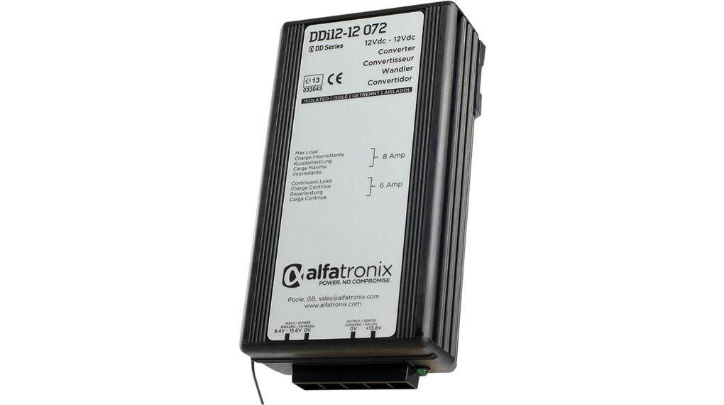 Alfatronix DD DC/DC Converter, 13.6V dc/ 6 A, 15.6V dc Input, 8.4V Input 72 W, Clip, 30 °C Max Temp -25 °C Min Temp