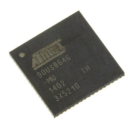 Microchip AT90USB646-MU, 8 bit AVR, AT90USB646 Microcontroller, 16 MHz, 64kB FLASH, 64-Pin QFN