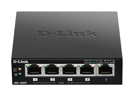 D-Link 5-Port Fast Ethernet PoE Unmanaged Desktop Switch Unmanaged 5 Port Ethernet Switch Power Over Ethernet