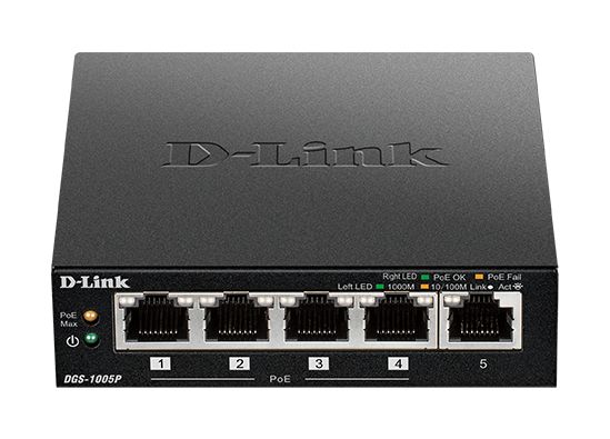 D-Link 5-Port Desktop Gigabit PoE+ Switch Unmanaged 5 Port Gigabit Switch Power Over Ethernet
