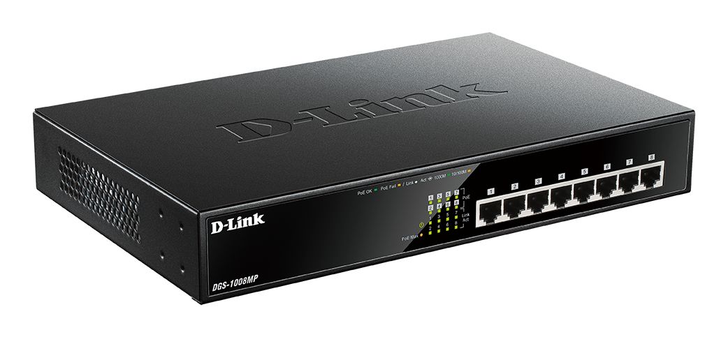 dgs-1008mp D-Link 8-Port Desktop Gigabit Max PoE Switch Unmanaged 8 Port Ethernet Switch Power Over Ethernet