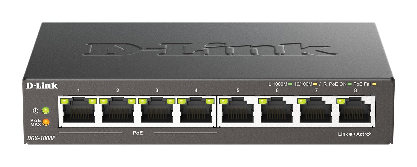D-Link 8-Port Gigabit PoE Unmanaged Desktop Switch Unmanaged 8 Port Gigabit Switch Power Over Ethernet