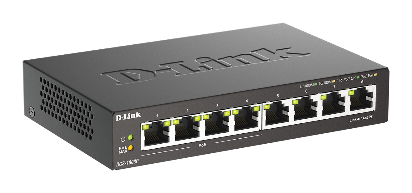 D-Link 8-Port Gigabit PoE Unmanaged Desktop Switch Unmanaged 8 Port Gigabit Switch Power Over Ethernet