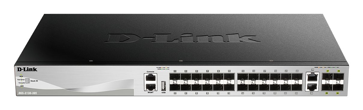 D-Link 30-Port Layer 3 Stackable Managed SFP Switch with 10G Uplinks Managed 30 Port Network Switch