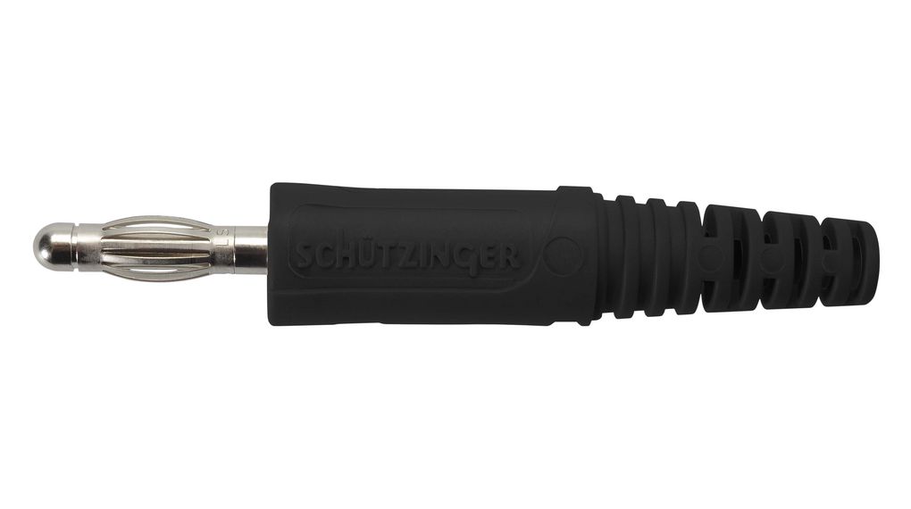 Schutzinger Black Male Banana Connector, 4 mm Connector, Screw Termination, 33V ac/dc, 70 V ac/dc, 32A, Nickel Plating